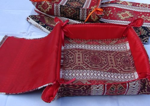 Fabric Bread Basket with Cover Armenian Carpet Ornament, Folding Storage Box
