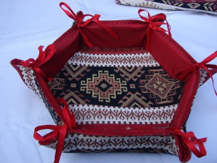 Handmade Fabric Bread Six-Sided Basket, Armenian Carpet Ornament