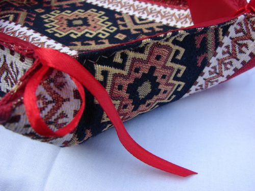 Handmade Fabric Bread Six-Sided Basket, Armenian Carpet Ornament