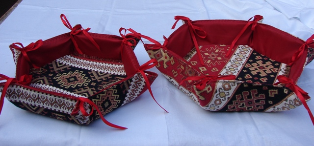 Handmade Fabric Bread Six-Sided Basket, Armenian Carpet Ornament