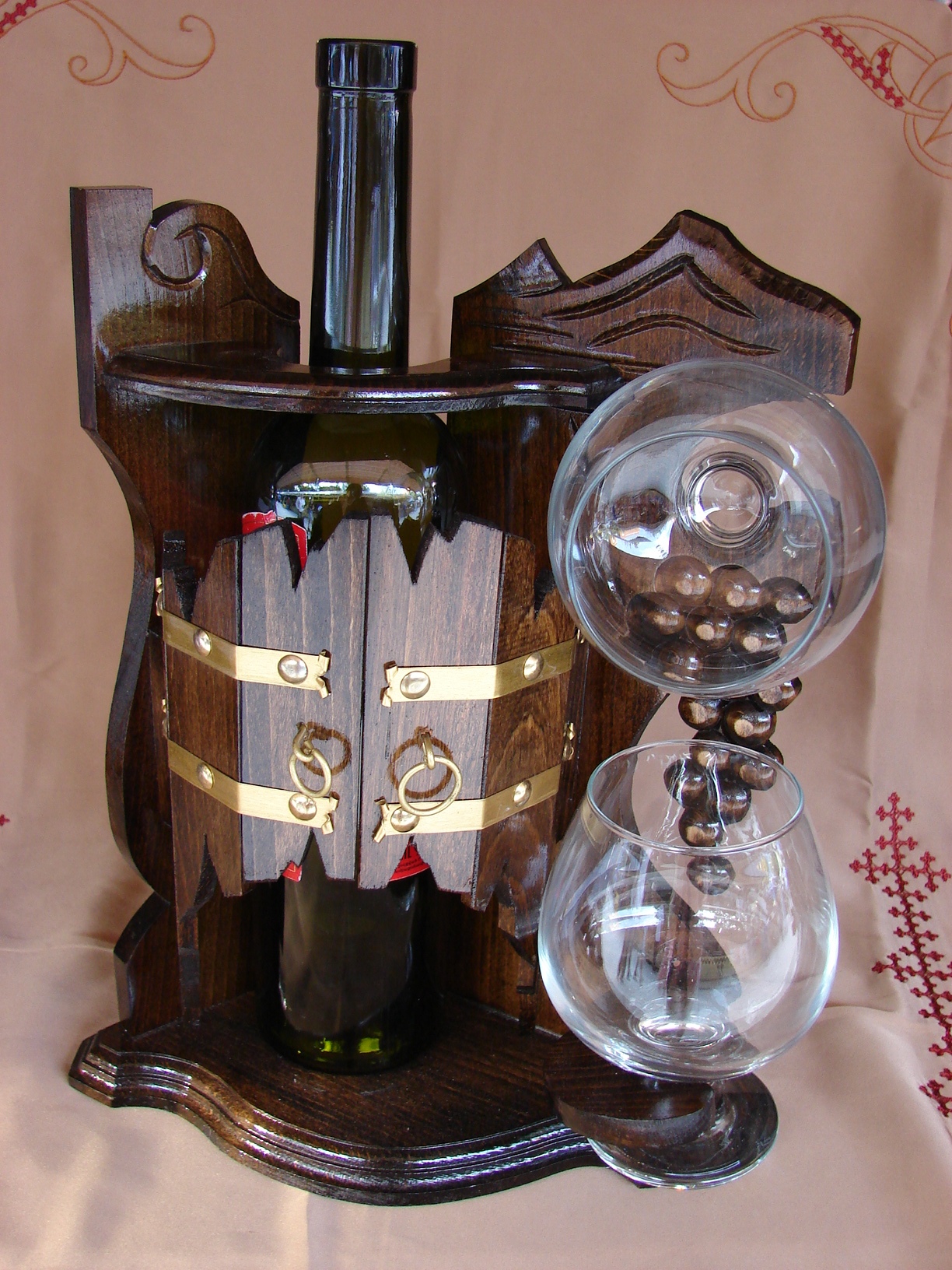 Wooden Bottle and Glass Holder