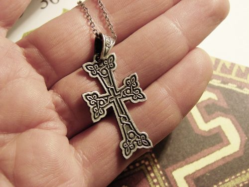 Armenian Cross Pendant Sterling Silver 925, Antique Khachqar Ornament