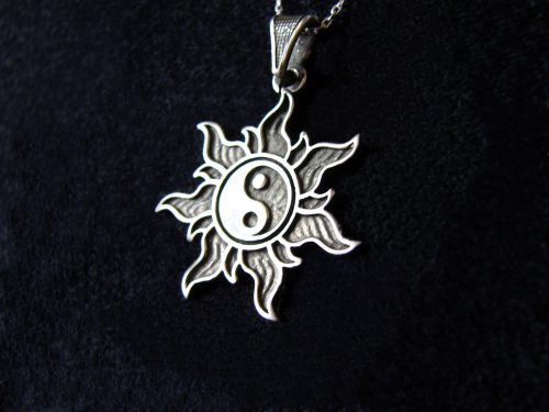 Pendant Yin Yang in rays of the Sun, Sterling Silver 925