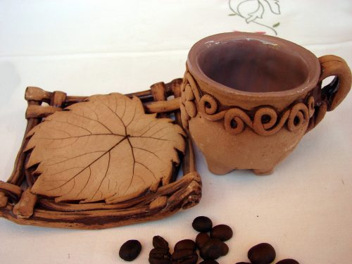 Ceramic Coffee Mug with plate, Espresso or Arabic Coffee cup, Rustic ceramic pottery