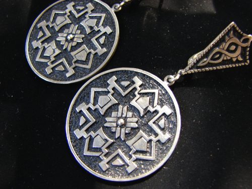 Silver Round Earrings Large, Ethnic Carpet Ornament