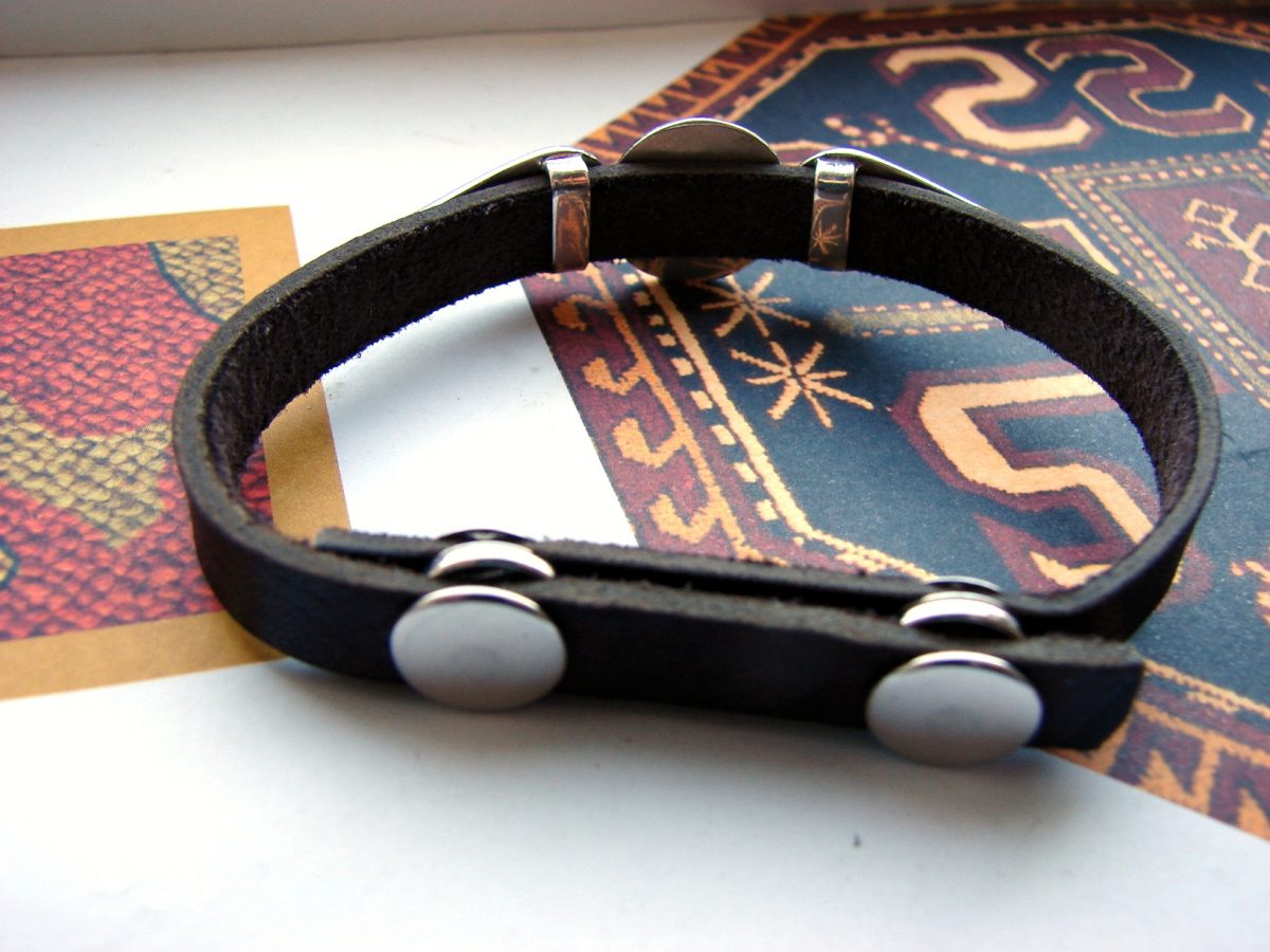 Leather Silver Bracelet for Men and Women, Wheel of Eternity