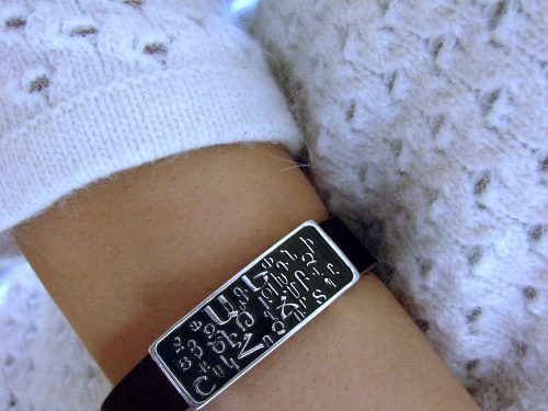 Leather & Silver Bracelet for Men and Women, Genuine Leather and Sterling silver Armenian Alphabet bar