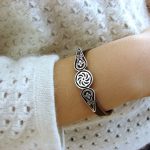 Leather Silver Bracelet for Men and Women, Wheel of Eternity