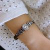 Leather Silver Bracelet for Men and Women, Wheel of Eternity