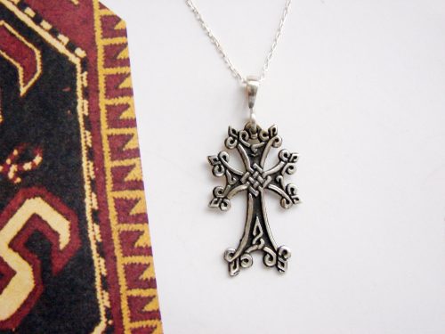 Armenian Cross Sterling Silver 925, Antique Khachqar Ornament