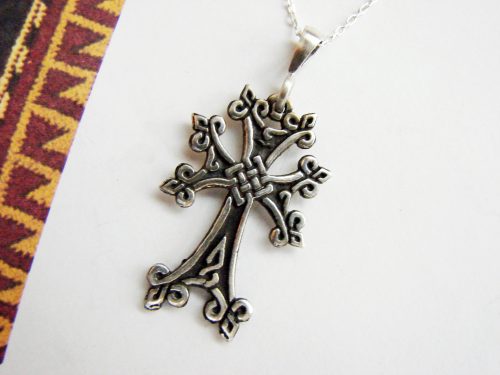 Armenian Cross Sterling Silver 925, Antique Khachqar Ornament