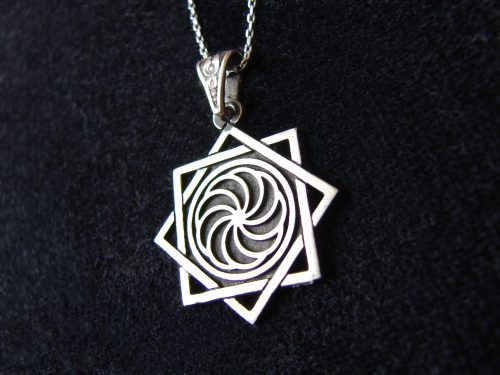 Pendant Eight pointed Star and Wheel of Eternity Sterling Silver 925