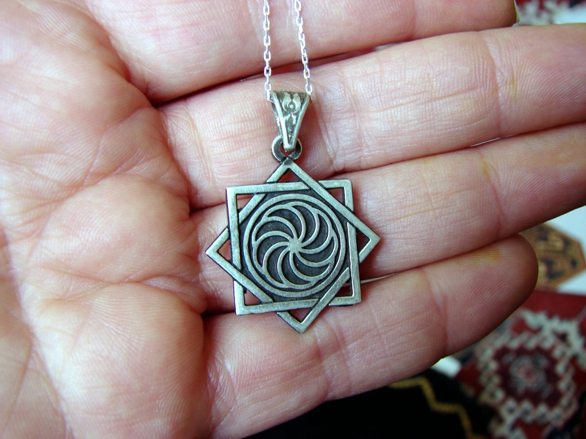 Pendant Eight pointed Star and Wheel of Eternity Sterling Silver 925