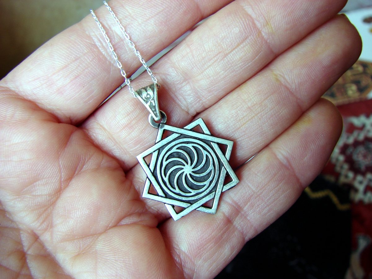 Pendant Eight pointed Star and Wheel of Eternity Sterling Silver 925