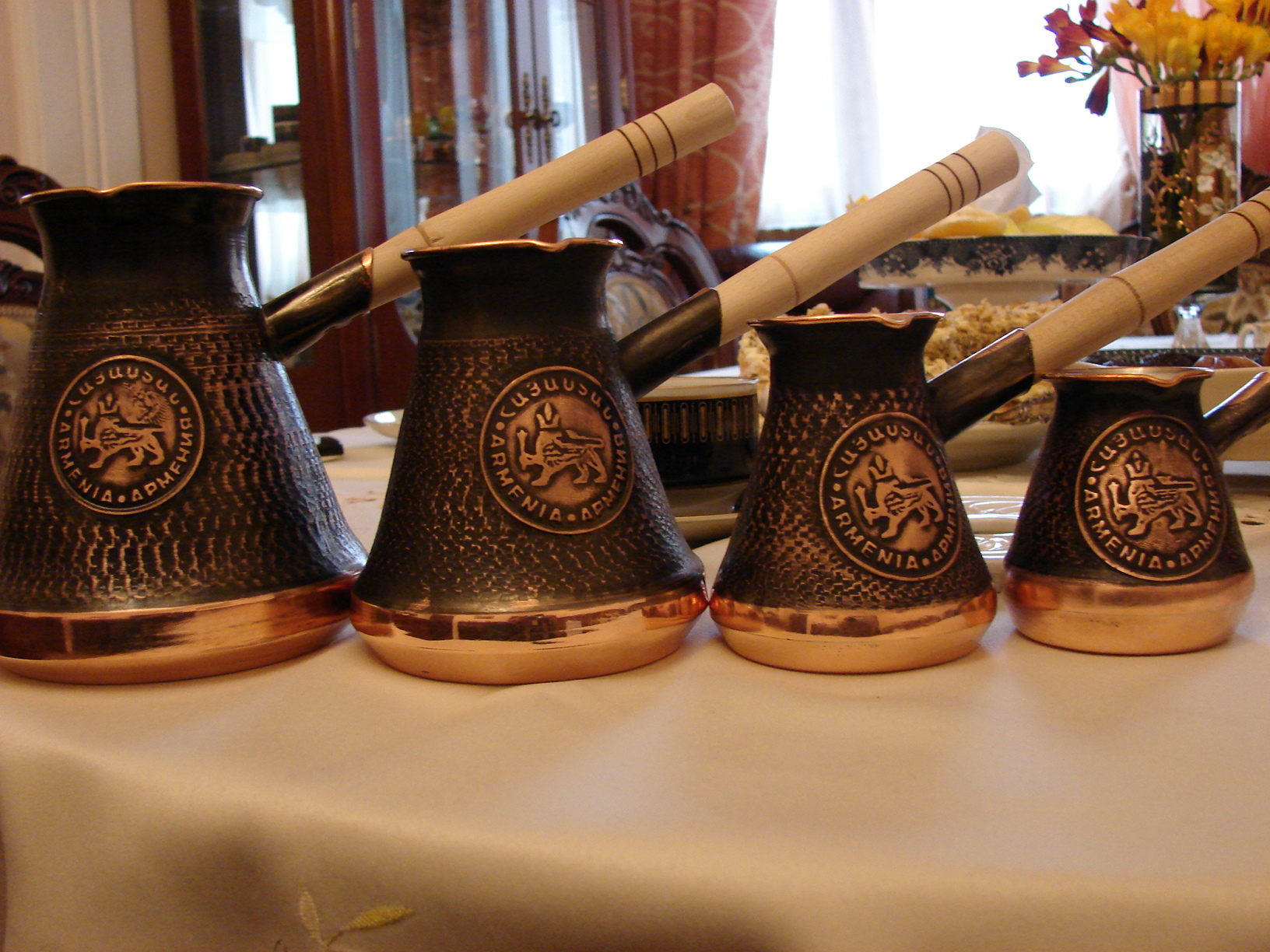 Set of 4 Armenian Handmade Copper Coffee Maker Arabic Coffee Pot Jezve Cezve Ibrik Turka 1 2 4 6 cups