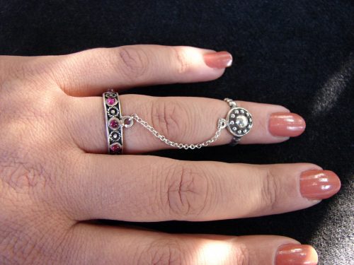 Double chain linked Rings 925 Sterling Silver Antique Style, Adjustable multi-finger rings