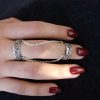 Silver Double Ring 925 Sterling Silver, Adjustable multi-finger