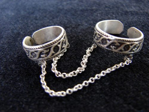 Silver Double Ring 925 Sterling Silver, Adjustable multi-finger
