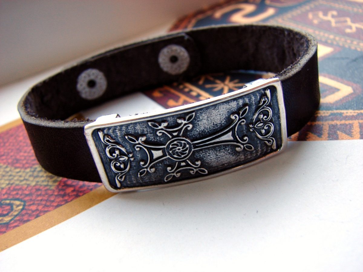 Leather & Silver Bracelet for Men and Women Armenian Cross