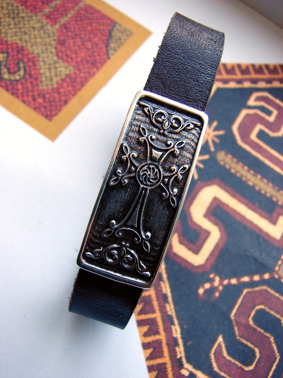 Leather & Silver Bracelet for Men and Women Armenian Cross