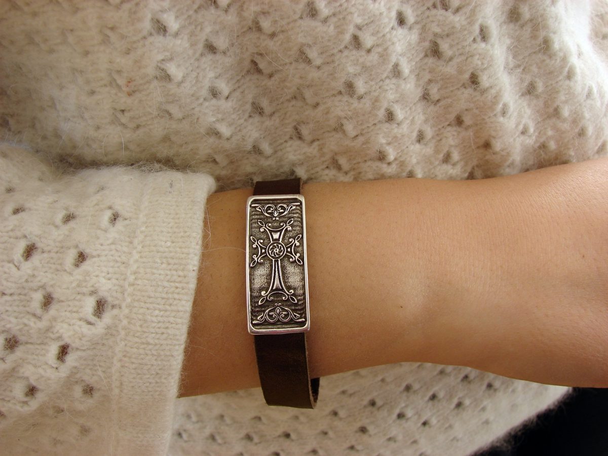 Leather & Silver Bracelet for Men and Women Armenian Cross