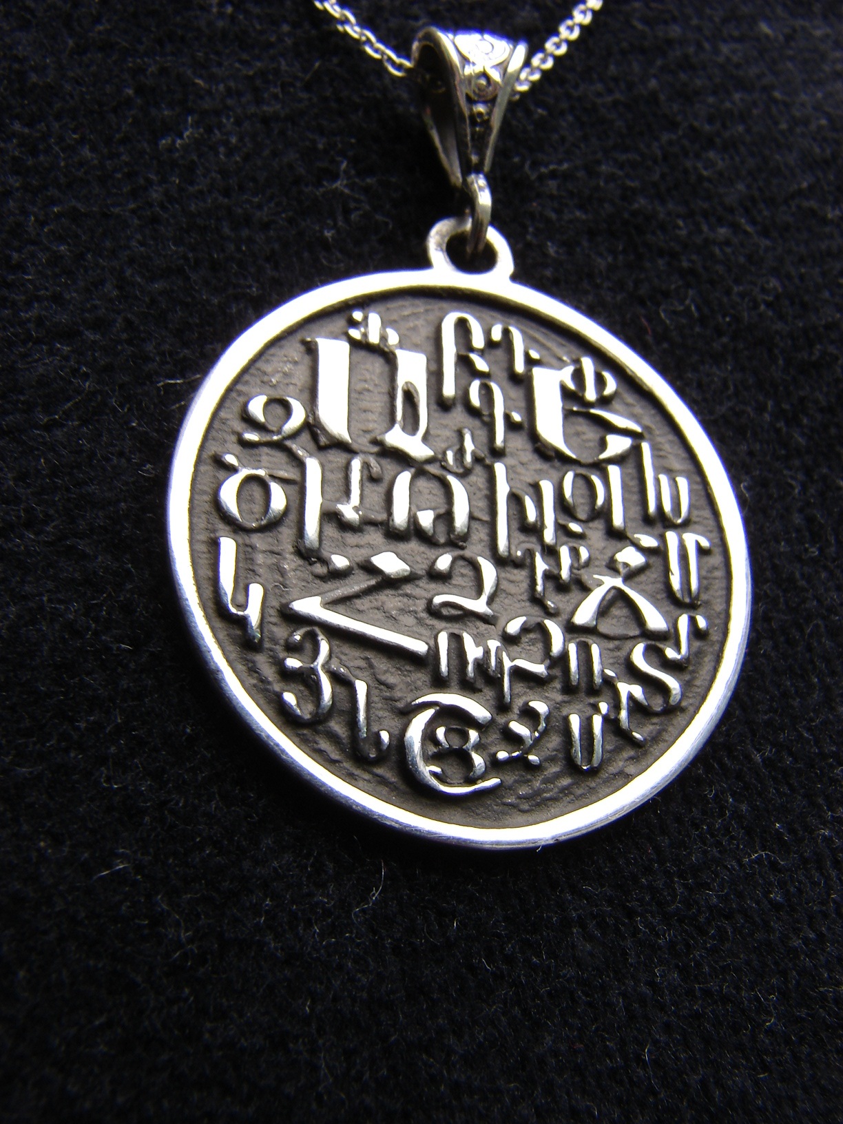 Armenian Alphabet Round Pendant 925 Sterling Silver, Armenian Letters