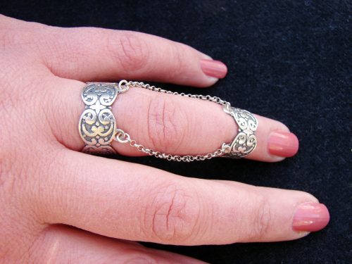 Silver Double Ring 925 Sterling Silver, Adjustable multi-finger