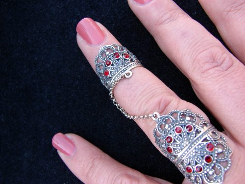 Silver Double Ring 925 Sterling Silver, Adjustable multi-finger