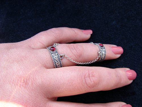 Silver Double Ring 925 Sterling Silver, Adjustable multi-finger