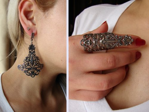 Set of Silver earrings and Ring