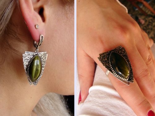Set of Silver earrings and Ring