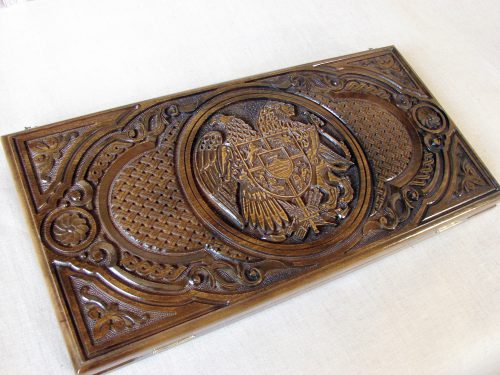 Backgammon Board Armenia Coat of Arms, Natural Wood, Nardi Nardy