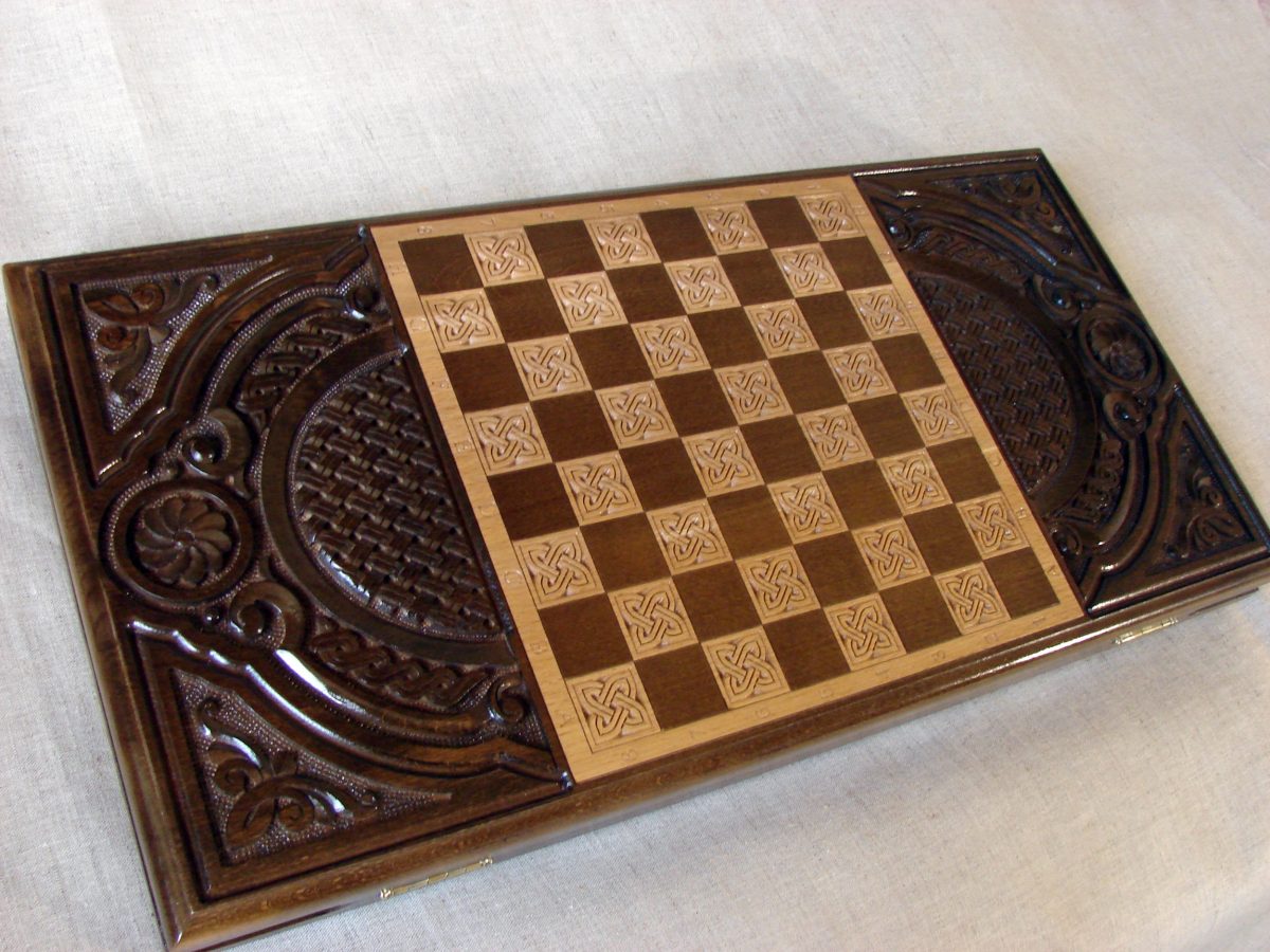 Backgammon Board Armenia Coat of Arms, Natural Wood, Nardi Nardy