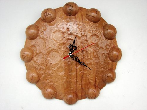 Wall Wooden Clock Hand Carved, Moon with Earth Phases