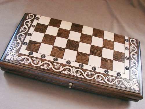 Wooden Chess Board Set and Backgammon, 2 in One Hand Carved
