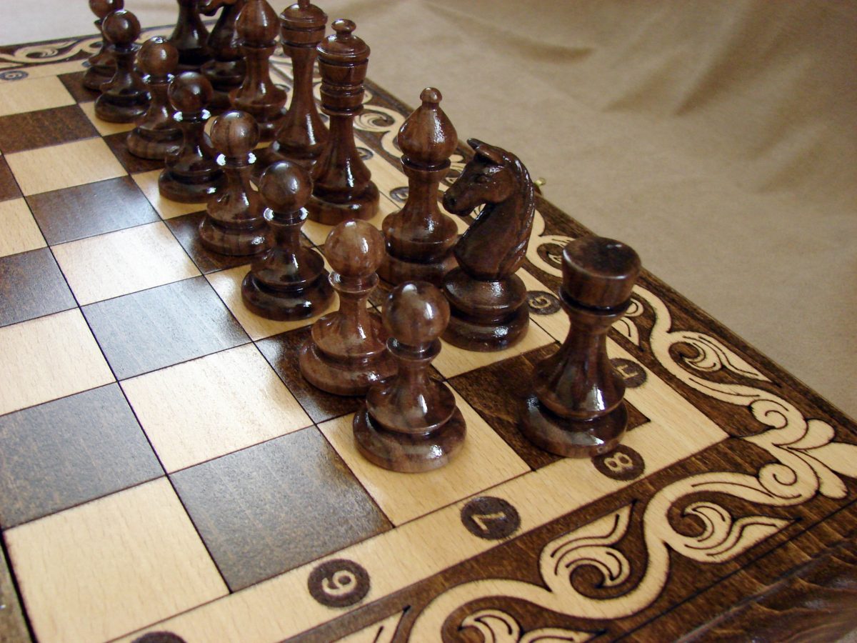 Wooden Chess Board Set and Backgammon, 2 in One Hand Carved