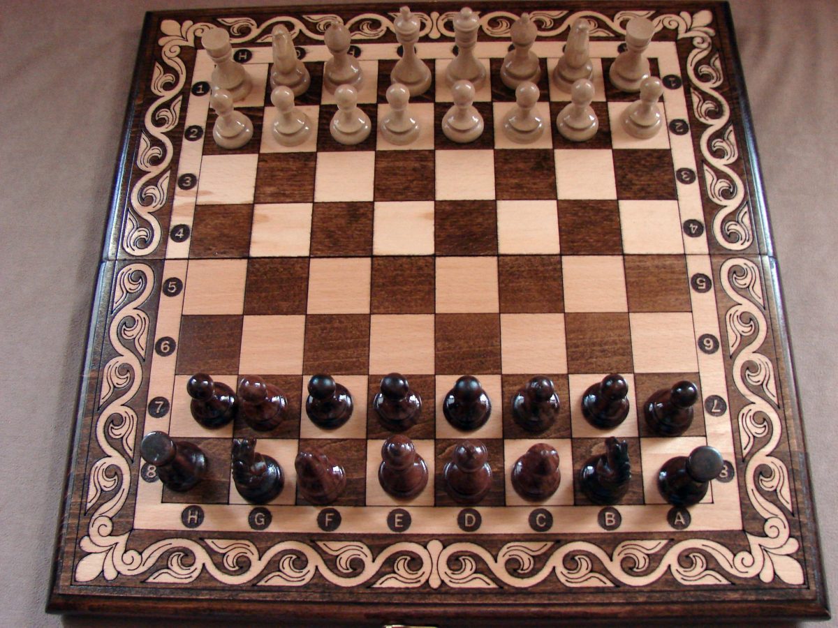 Wooden Chess Board Set and Backgammon, 2 in One Hand Carved
