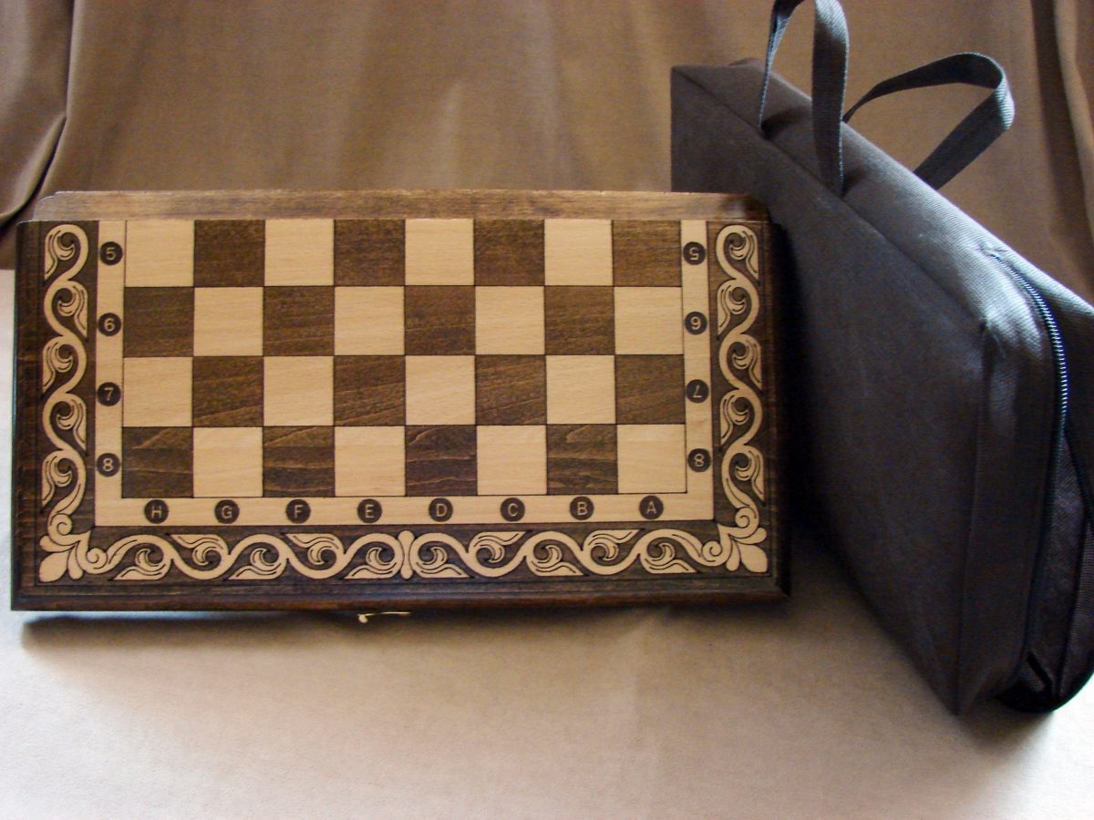 Wooden Chess Board Set and Backgammon, 2 in One Hand Carved