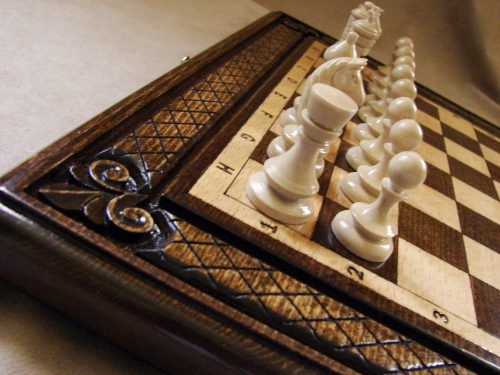 Handmade Chess Board, Wooden, 3 in one