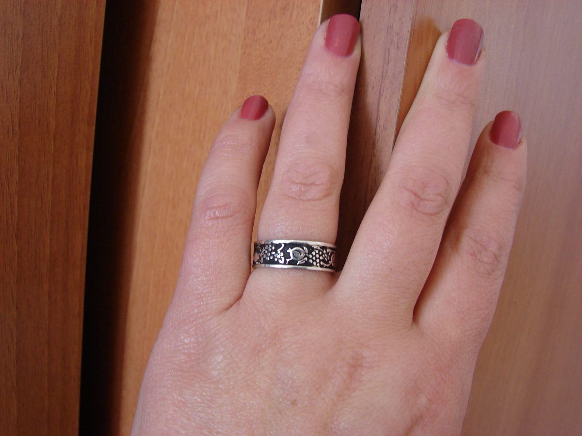 Ring Sterling Silver 925 Grape and Pomegranate Ornament, Band Ring
