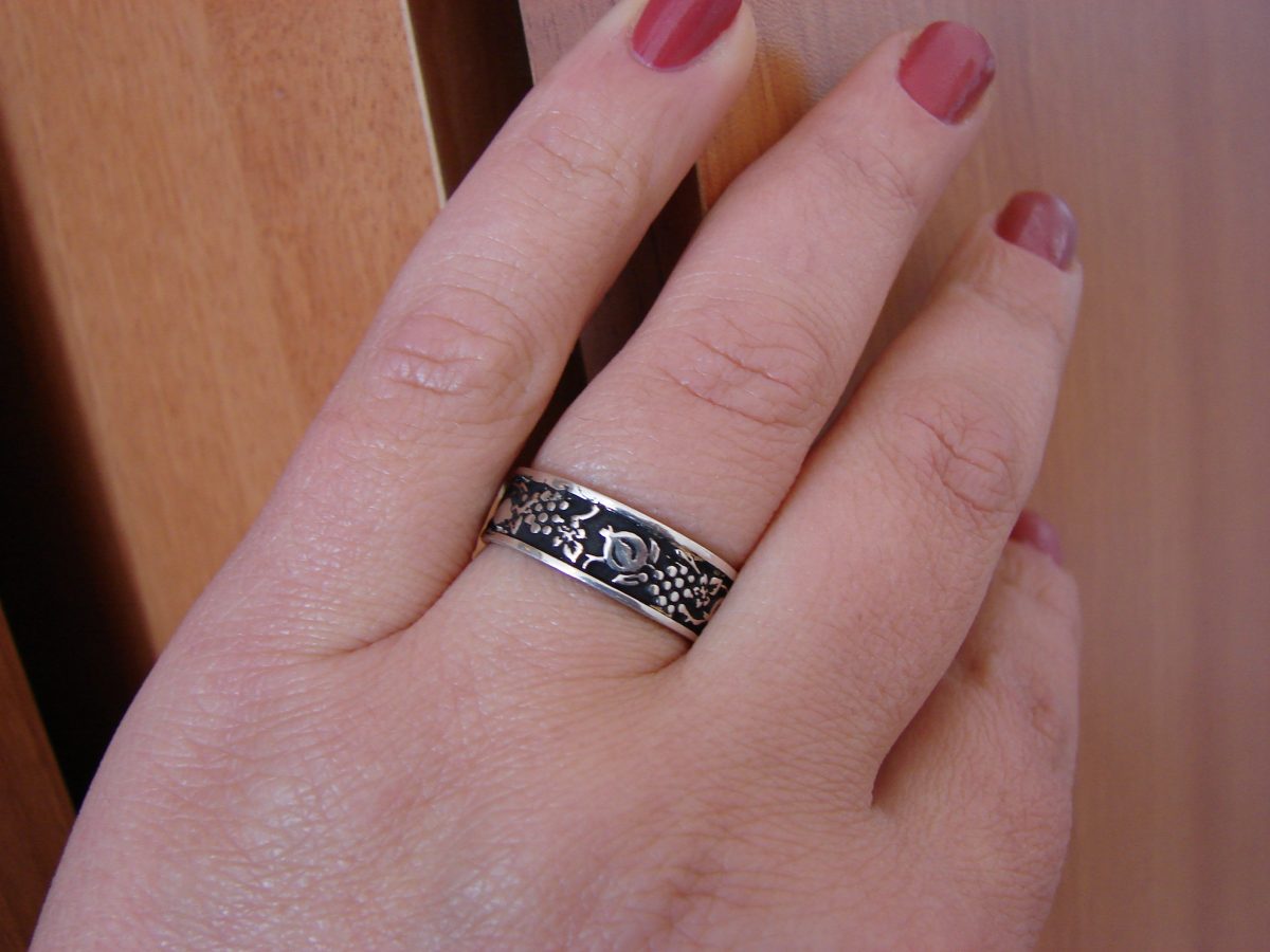 Ring Sterling Silver 925 Grape and Pomegranate Ornament, Band Ring