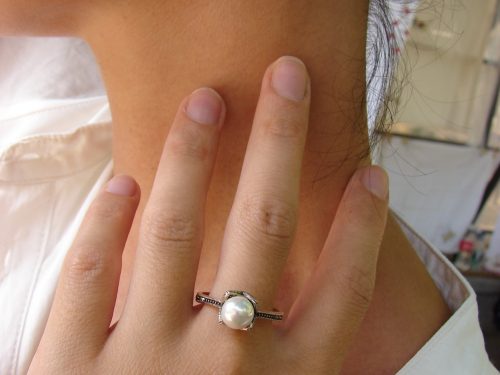 Jewelry Set Pearl Earrings and Ring Sterling Silver 925