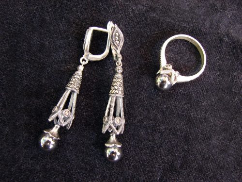 Jewelry Set Hematite Earrings and Ring Sterling Silver 925