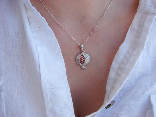Pomegranate Necklace Armenian Sterling Silver 925 with Red Zircon