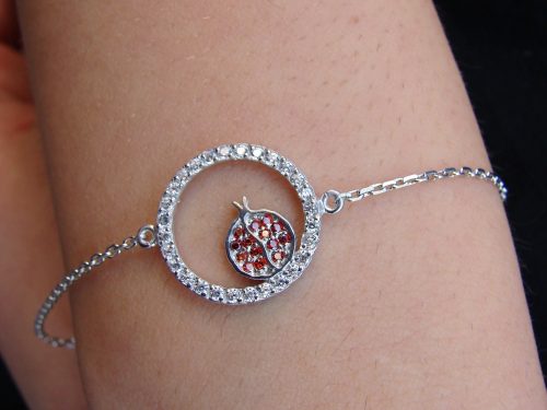 Lucky Charm Pomegranate Bracelet 925 Sterling Silver with White and Red Zircon