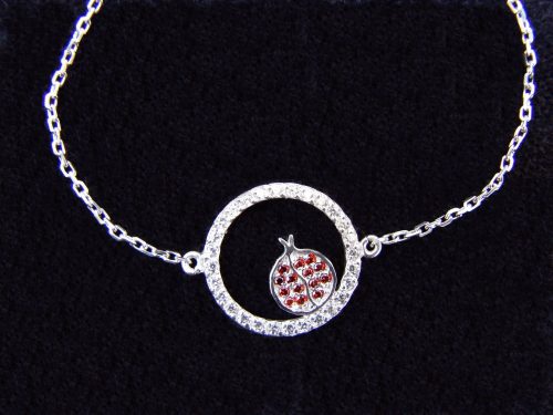 Lucky Charm Pomegranate Bracelet 925 Sterling Silver with White and Red Zircon