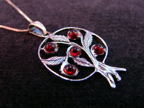 Pendant Pomegranate with Leaves Sterling Silver 925