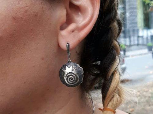Round Pomegranate Silver Earrings