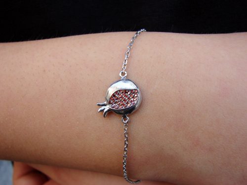 Silver Pomegranate Charm Bracelet with Red Zircon