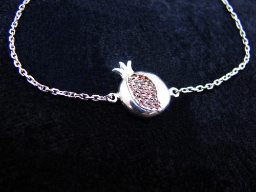 Silver Pomegranate Charm Bracelet with Red Zircon